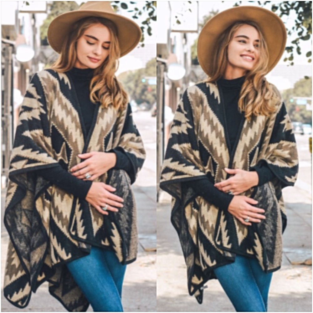 Cozy Boho Kimono Ruana Wrap Cardi Sweater - Picture 3 of 7
